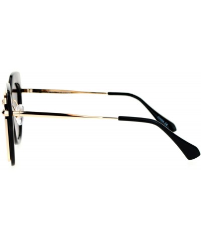 Cat Eye Flat Panel Mirror Lens Oversize Cat Eye Double Frame Womens Sunglasses - Black Gold Blue - C012KOH4R31 $26.55