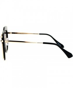 Cat Eye Flat Panel Mirror Lens Oversize Cat Eye Double Frame Womens Sunglasses - Black Gold Blue - C012KOH4R31 $26.55