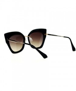 Cat Eye Flat Panel Mirror Lens Oversize Cat Eye Double Frame Womens Sunglasses - Black Gold Blue - C012KOH4R31 $13.58