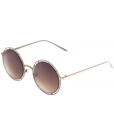 Round Flat Lens Round Metal Cut Pattern Frame Sunglasses - Brown Gold - CQ1907R056U $11.14