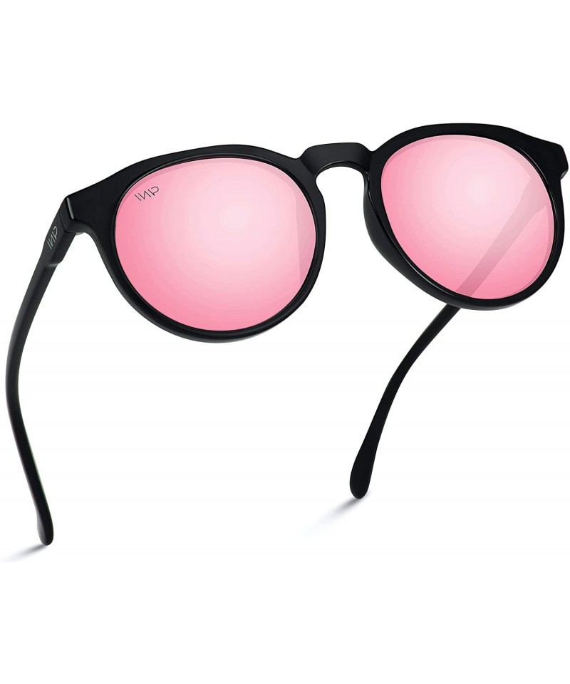 Oval Retro Round Flat Top Frame Mirrored Fashion Sunglasses - Black Frame / Pink Mirror Lens - CX12L97OF19 $22.01