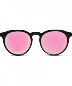 Oval Retro Round Flat Top Frame Mirrored Fashion Sunglasses - Black Frame / Pink Mirror Lens - CX12L97OF19 $22.01