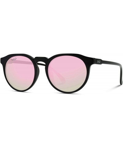 Oval Retro Round Flat Top Frame Mirrored Fashion Sunglasses - Black Frame / Pink Mirror Lens - CX12L97OF19 $22.01