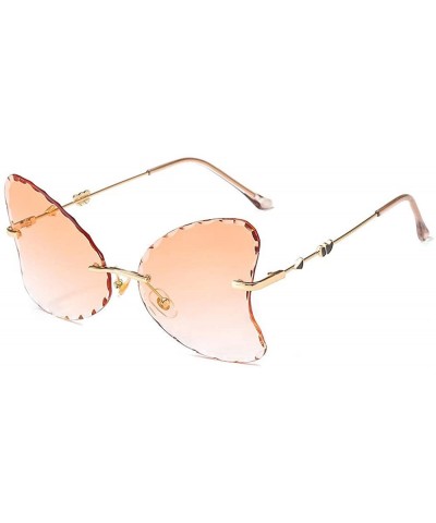 Butterfly Fashion lady sunglasses butterfly wings frameless wave trimming UV400 - Gold Frame Progressive Orange - CJ1998RY9X7...