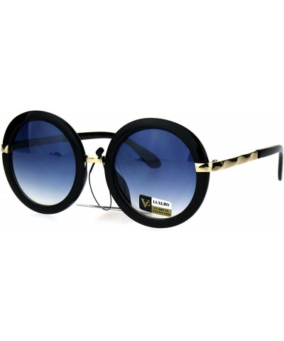 Round VG Designer Fashion Sunglasses Womens Vintage Round Frame UV 400 - Black Gold (Blue) - CC186XAICR5 $23.43