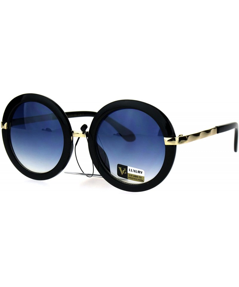 Round VG Designer Fashion Sunglasses Womens Vintage Round Frame UV 400 - Black Gold (Blue) - CC186XAICR5 $10.54