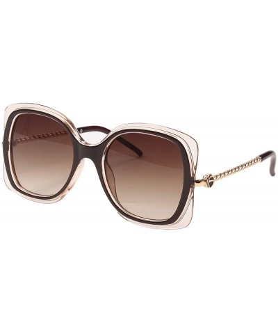Square Classic Designer Style Square 100% UV Blocking protection Sunglasses For Women - Coffee Color / Gradient Tea Lens - C0...
