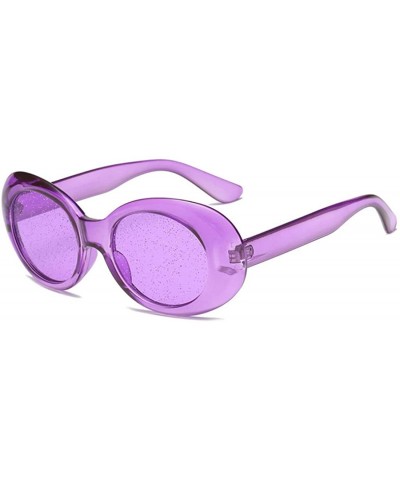 Oval Women's Cat Eye Sunglasses Retro Oval Oversized Plastic Lenses glasses - Purple - CX18NOAMDA6 $12.46