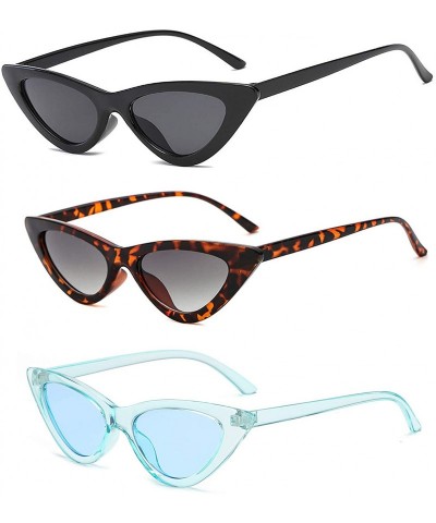 Cat Eye Retro Vintage Narrow Cat Eye Sunglasses for Women Clout Goggles Plastic Frame - Black + Leoaprd + Blue - CU18XQEEAAN ...