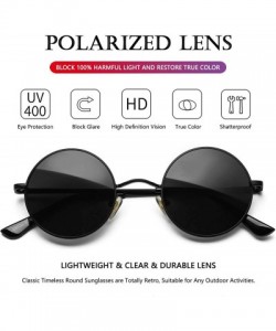 Round Small Round Polarized Sunglasses for Men Woman Classic John Lennon Style Shades - 100% UV Blocking - Black/Grey - C3194...