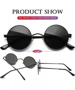 Round Small Round Polarized Sunglasses for Men Woman Classic John Lennon Style Shades - 100% UV Blocking - Black/Grey - C3194...