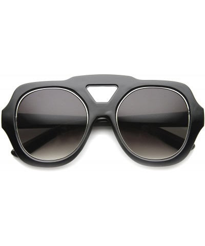 Square Womens High Fashion Bold Chunky Square Metal Plastic Frame Oversized Sunglasses - Shiny Black-silver / Lavender - CY12...