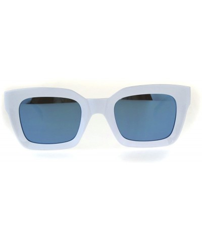 Rectangular Womens Mod Thick Horn Rim Mirror Lens Plastic Boyfriend Sunglasses - White Blue - CB18CK24AMU $11.19