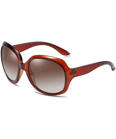 Round Classic Oversized Womens Polarized Sunglasses Uv400 Protection Fashionwear Pop Sun Eye Glass - Brown - CX18MG5940Q $19.96