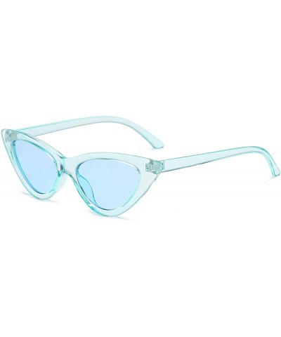 Round Retro Vintage Narrow Cat Eye Sunglasses for Women Clout Goggles Plastic Frame - Clear Blue / Blue - C618S39RQKT $19.26