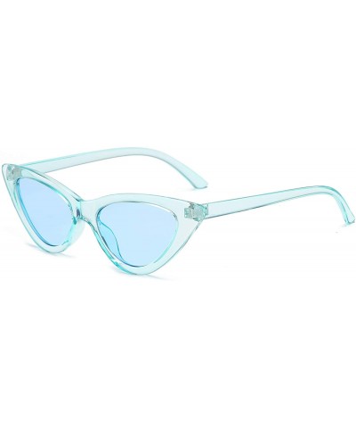 Round Retro Vintage Narrow Cat Eye Sunglasses for Women Clout Goggles Plastic Frame - Clear Blue / Blue - C618S39RQKT $8.51