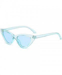 Round Retro Vintage Narrow Cat Eye Sunglasses for Women Clout Goggles Plastic Frame - Clear Blue / Blue - C618S39RQKT $8.51