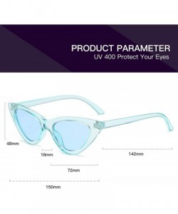 Round Retro Vintage Narrow Cat Eye Sunglasses for Women Clout Goggles Plastic Frame - Clear Blue / Blue - C618S39RQKT $8.51