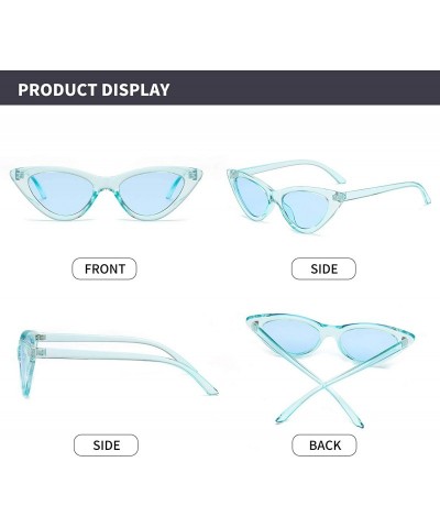 Round Retro Vintage Narrow Cat Eye Sunglasses for Women Clout Goggles Plastic Frame - Clear Blue / Blue - C618S39RQKT $8.51