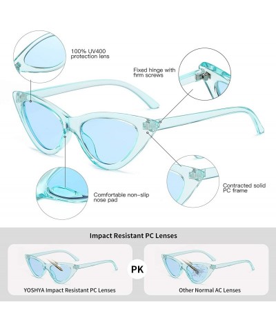 Round Retro Vintage Narrow Cat Eye Sunglasses for Women Clout Goggles Plastic Frame - Clear Blue / Blue - C618S39RQKT $8.51