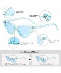 Round Retro Vintage Narrow Cat Eye Sunglasses for Women Clout Goggles Plastic Frame - Clear Blue / Blue - C618S39RQKT $8.51