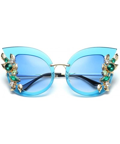 Sport Womens Fashion Artificial Retro Diamond Cat Ear Metal Frame Brand Classic Sunglasses Laddy - E - CU18C05RG55 $20.53