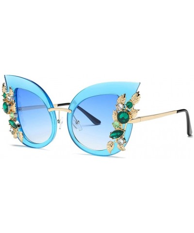 Sport Womens Fashion Artificial Retro Diamond Cat Ear Metal Frame Brand Classic Sunglasses Laddy - E - CU18C05RG55 $11.30