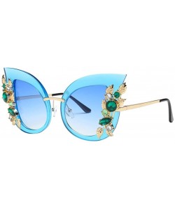 Sport Womens Fashion Artificial Retro Diamond Cat Ear Metal Frame Brand Classic Sunglasses Laddy - E - CU18C05RG55 $11.30