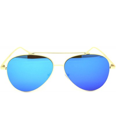 Aviator Mirrored Lens Aviator Sunglasses Metal Frame Unisex Fashion UV 400 - Gold (Blue Mirror) - C718XMU4WZU $10.48