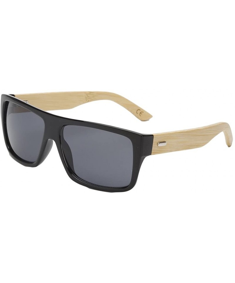 Square Large Retro Style Wooden Bamboo Flat Top Sunglasses Square Aviator Shades - Black/Black - CB12JRYXMAF $24.70