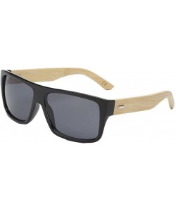 Square Large Retro Style Wooden Bamboo Flat Top Sunglasses Square Aviator Shades - Black/Black - CB12JRYXMAF $24.70