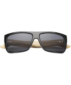 Square Large Retro Style Wooden Bamboo Flat Top Sunglasses Square Aviator Shades - Black/Black - CB12JRYXMAF $24.70