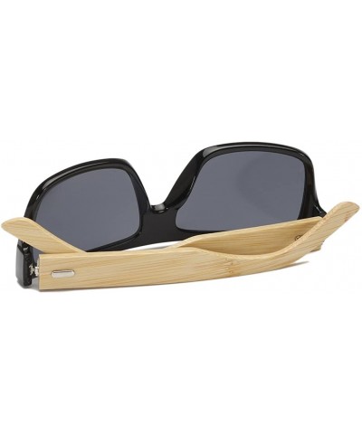 Square Large Retro Style Wooden Bamboo Flat Top Sunglasses Square Aviator Shades - Black/Black - CB12JRYXMAF $24.70