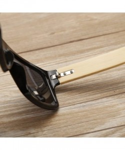 Square Large Retro Style Wooden Bamboo Flat Top Sunglasses Square Aviator Shades - Black/Black - CB12JRYXMAF $24.70