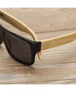 Square Large Retro Style Wooden Bamboo Flat Top Sunglasses Square Aviator Shades - Black/Black - CB12JRYXMAF $24.70