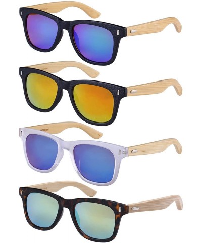 Wayfarer Horned Rim Wood Bamboo Sunglasses Mirrored Lens 540845BM - Set3 Yellow Lens+case - CZ18EMD4KAH $17.74