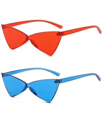 Oversized One Piece Rimless Tinted Sunglasses Women Men Clear Colored Cat Eye Triangle Sunglasses - Red Ad Blue - C518QNUYYSN...