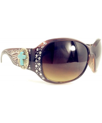 Oval Women's Sunglasses With Bling Rhinestone UV 400 PC Lens in Multi Concho - Agate Cross Wing Brown - C418WX6RULM $18.10