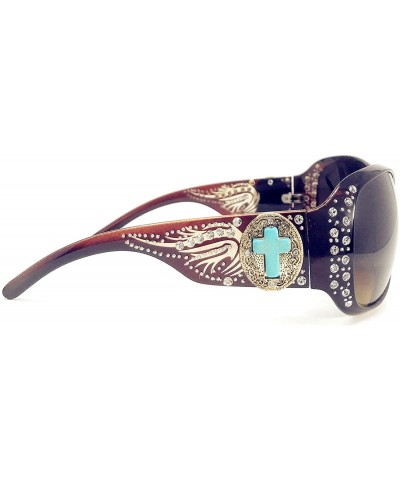 Oval Women's Sunglasses With Bling Rhinestone UV 400 PC Lens in Multi Concho - Agate Cross Wing Brown - C418WX6RULM $18.10