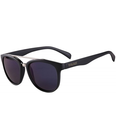 Rectangular Men's Women Polarized Sunglasses Retro Fashion 80s UV Protection Sun Glasses - Black & Blue - CZ18EX8WL98 $50.56
