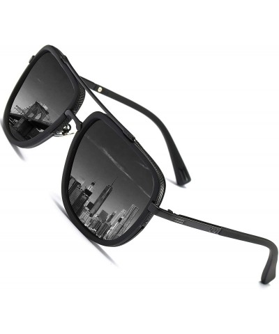 Aviator Fashion Oversized Aviator Polarized Sunglasses - Black 2 - CW182Q8IK4E $15.43