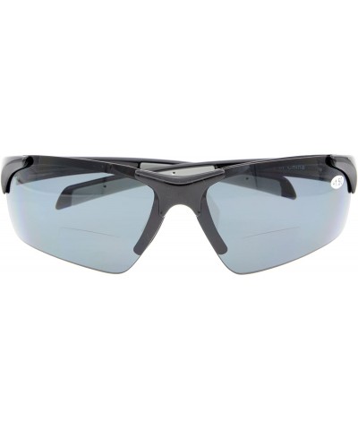 Wrap Bifocal Sunglasses with Wrap-Around Sport Design Half Frame for Men and Women - Shiny Black - CX18C3KS636 $35.90