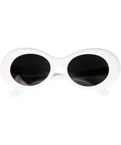 Oversized Bold Retro Oval Mod Thick Frame Sunglasses Round Lens Kurt Cobain Clout Goggles - White - CX18HLQ05AL $12.14