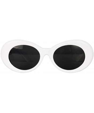 Oversized Bold Retro Oval Mod Thick Frame Sunglasses Round Lens Kurt Cobain Clout Goggles - White - CX18HLQ05AL $12.14