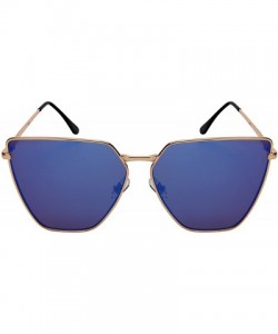 Oversized Oversized Cat Eye Flat Lens Sunnies Spring Hinge W/Fiber Case M3158S - Gold/Blue Mirrored Lens - CK187ITO70I $10.23