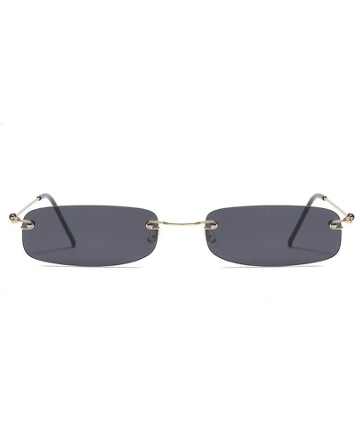 Rimless Sunglasses For Men Gold Metal Frame Black Small Rectangle Rimless Sunglasses - As Shown in Photo-6 - C318W4S0SA9 $30.24