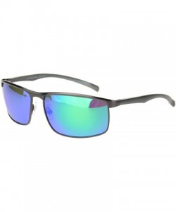 Sport Polarized Mens Metal Rim Flat Top Narrow Sport 90s Sunglasses - Gunmetal Teal Mirror - CM18MDYZE6K $16.45