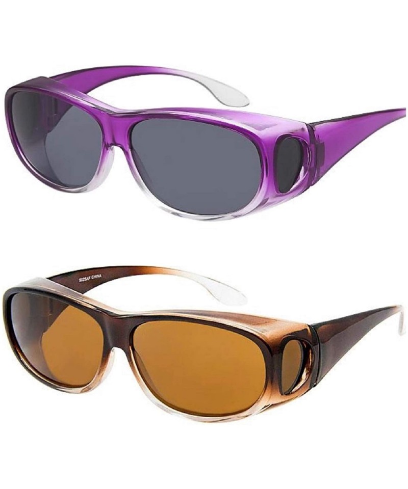 Square The Bella Colorful Two Tone Ombre Fit Over OTG Oval Sunglasses - Cover Over Glasses - Purple Brown - CG18ZQ4Y0W4 $23.88