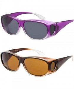 Square The Bella Colorful Two Tone Ombre Fit Over OTG Oval Sunglasses - Cover Over Glasses - Purple Brown - CG18ZQ4Y0W4 $23.88