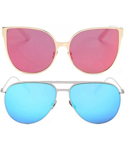 Rectangular Ladies Metal Cat Eye Heart Round Integral Sunglasses Elegant De Luxe Stylish - Fan_2p_3mix - CN17YE4T5C3 $13.49